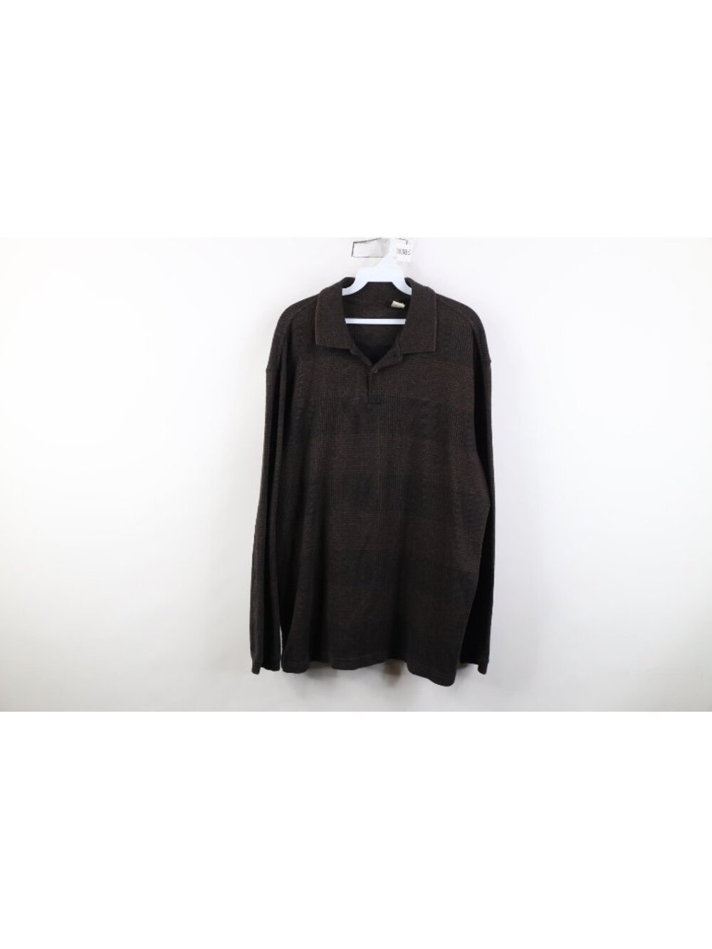 Vintage 90s Y2K Streetwear Mens XL Faded Knit Long Sleeve Rugby Polo Brown Plaid